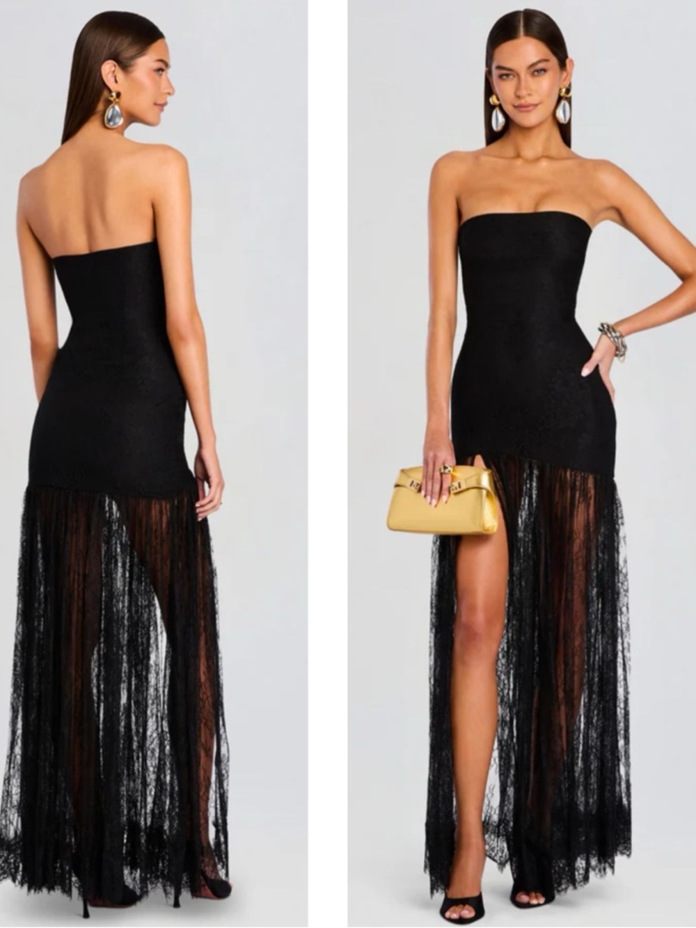 RETROFETE Jeanette Strapless Lace Sheer Black Maxi Dress Size XS - Picture 2 of 8